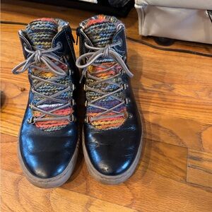 Colorful Knit and Black Leather Boots